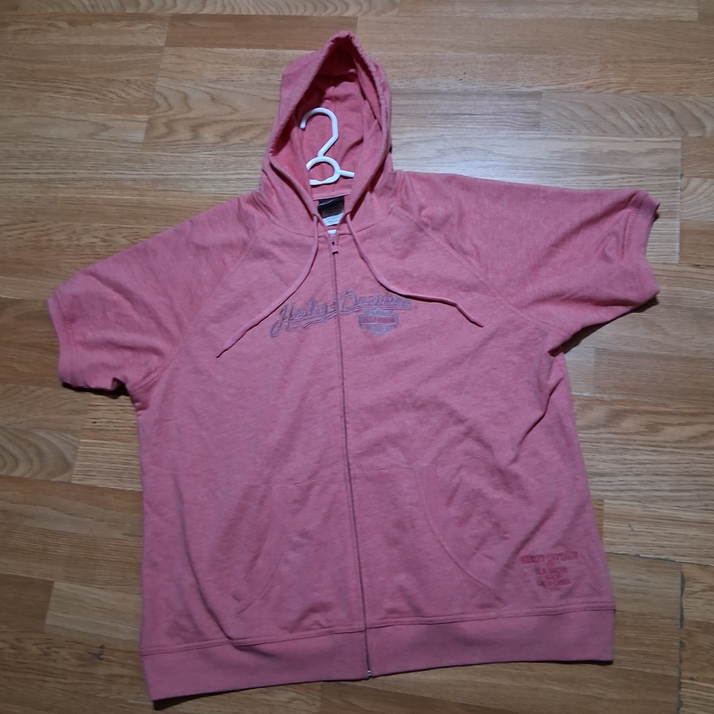 Harly Davidson Heathered Coral Zip-Up Hoodie with Hood